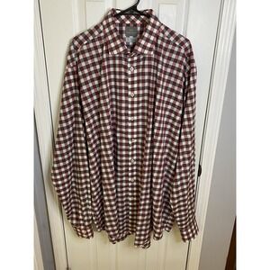 Thomas Dean Button Down Mens XXLT Burgundy Gingham Check Tall Shirt Excellent